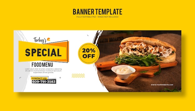 Plantilla de banner web de restaurante de comida con un diseño moderno y elegante