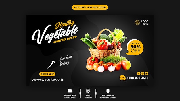 Plantilla de banner web y vegetales saludables