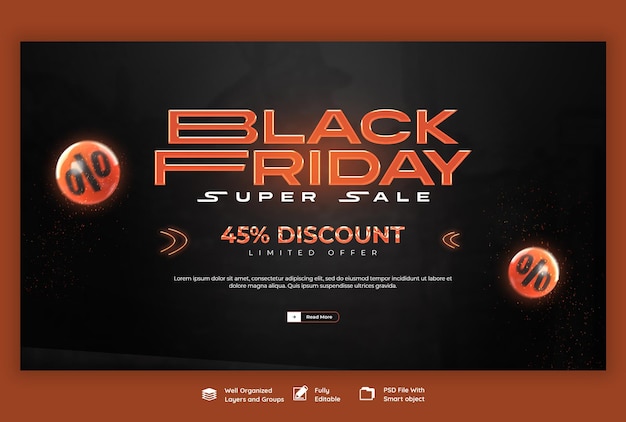 Plantilla de banner web del Viernes Negro de la Súper Venta