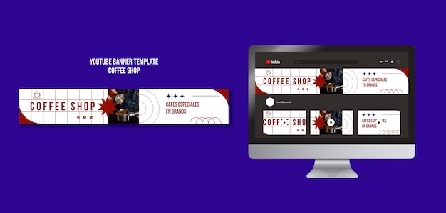 PSD plantilla de banner de youtube de cafetería