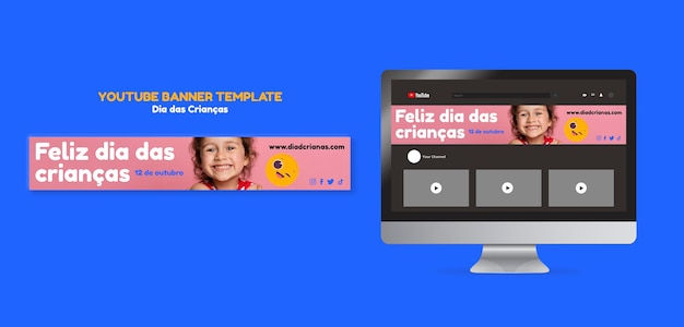 Plantilla de banner de youtube de celebración de dia das criancas