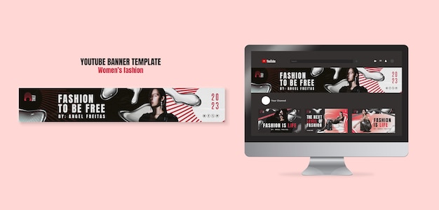 PSD plantilla de banner de youtube de moda femenina