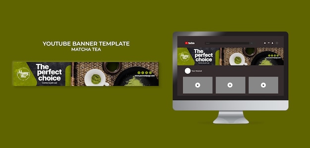 PSD plantilla de banner de youtube de té matcha