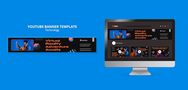 PSD plantilla de banner de youtube para tecnología de realidad virtual