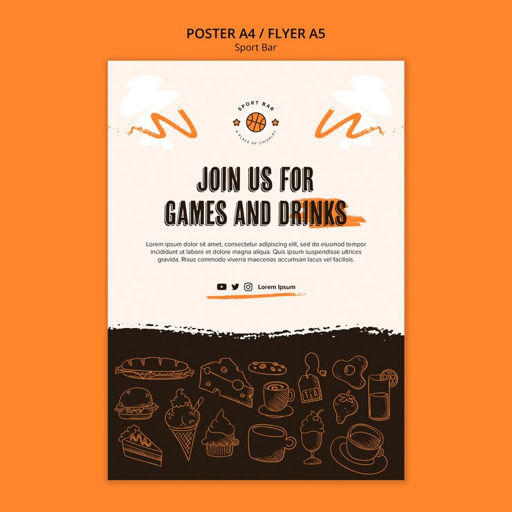 PSD plantilla de bar deportivo de diseño plano