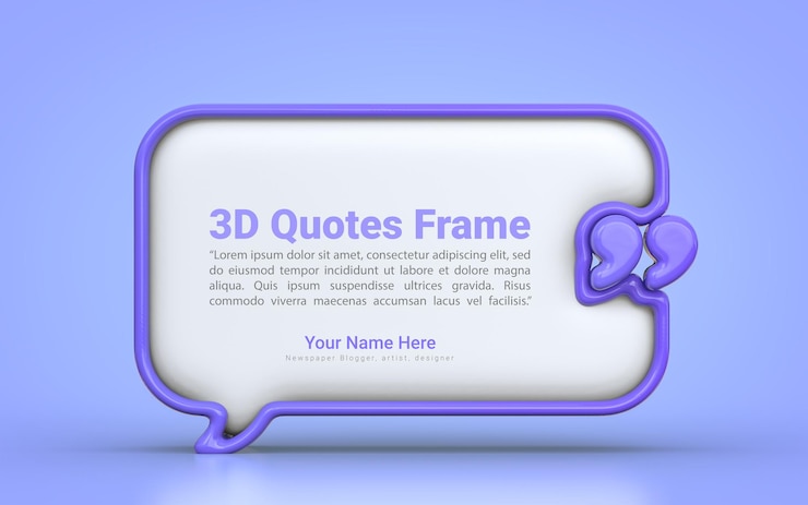 PSD plantilla de blog de espacio vacío de marco de cuadro de cotización sobre fondo azul concepto de render 3d para presentación de texto
