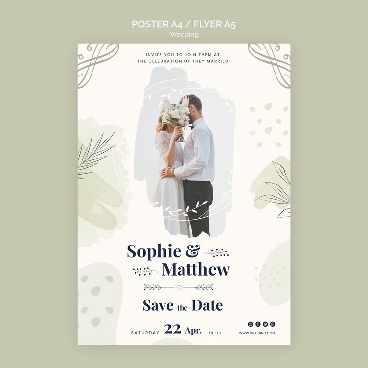 PSD plantilla de boda de diseño plano