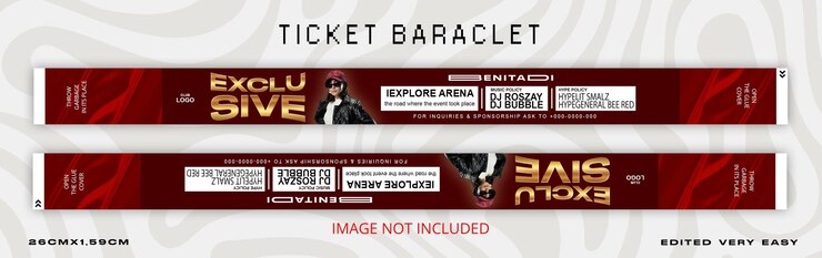 PSD plantilla de boleto de pulsera para eventos musicales