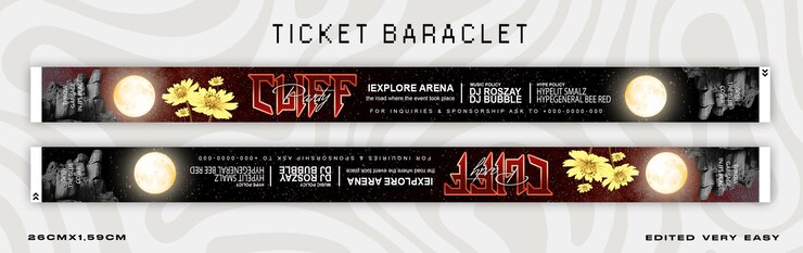 PSD plantilla de boleto de pulsera para eventos musicales