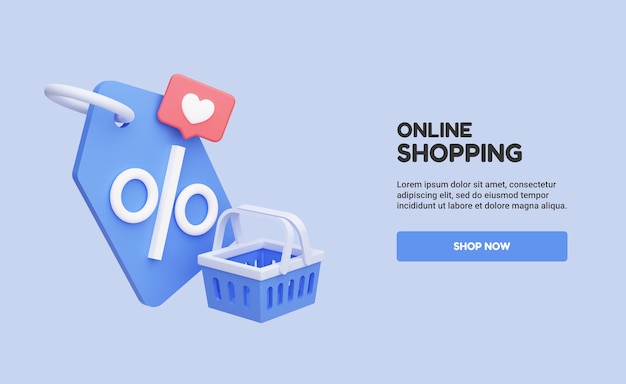 Plantilla de botón de banner web de compras en línea con cupón de descuento y cesta de compras