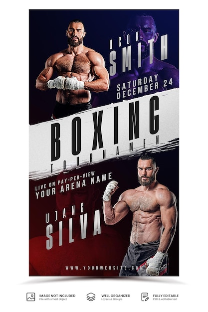 PSD plantilla de calendario de boxeo historias de instagram