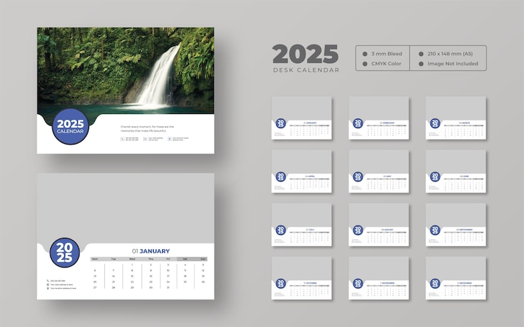 PSD plantilla de calendario de escritorio para el año 2025 planificador de calendarios de escritorio