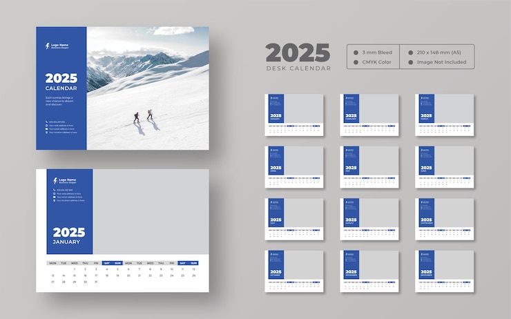 PSD plantilla de calendario de escritorio para el año 2025 planificador de calendarios de escritorio