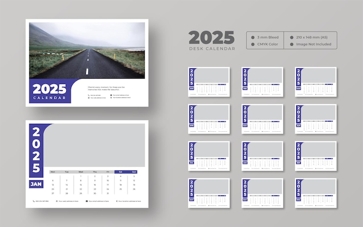 PSD plantilla de calendario de escritorio para el año 2025 planificador de calendarios de escritorio