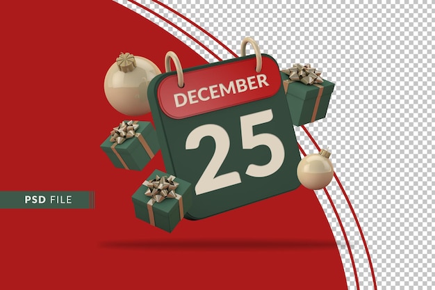 PSD plantilla de calendario navideño con 25 números y decoración 3d