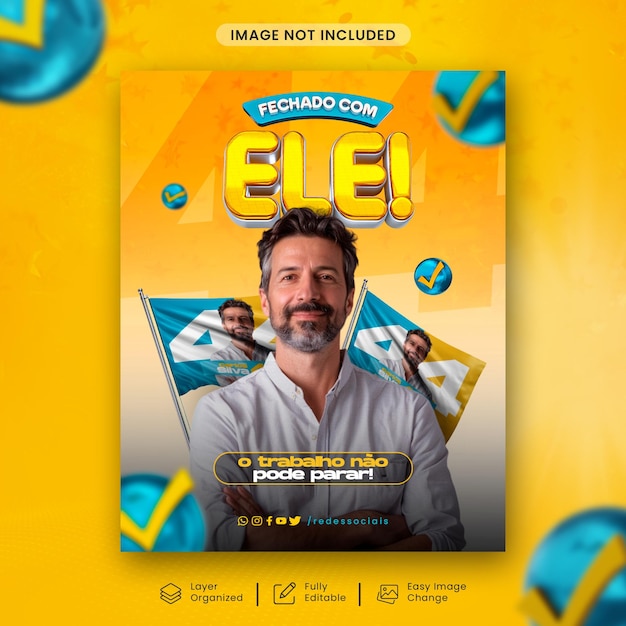Plantilla de campaña política del PSD en Brasil Fechado Com Ele