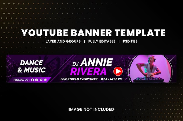 PSD plantilla de canal de banner de youtube de música