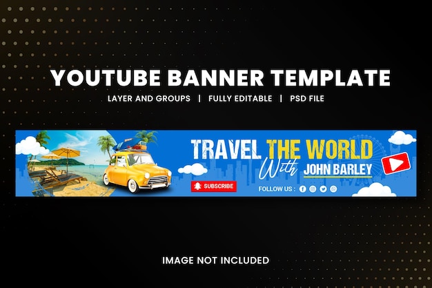 PSD plantilla de canal de banner de youtube de viaje