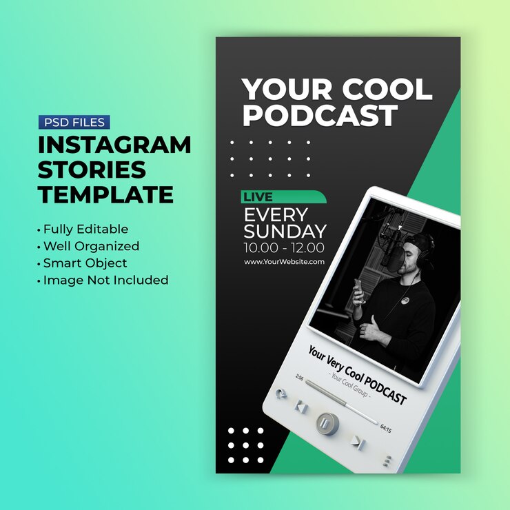 PSD plantilla de canal de podcast para promoción de historias en redes sociales