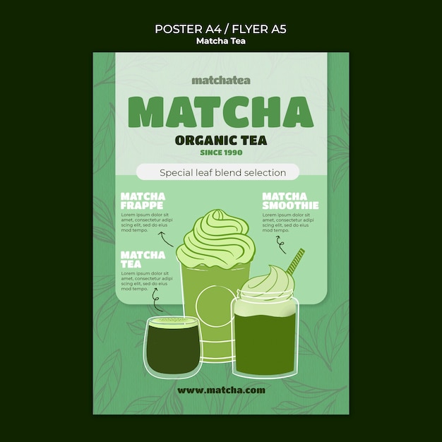 PSD la plantilla del cartel de la bebida de té matcha.