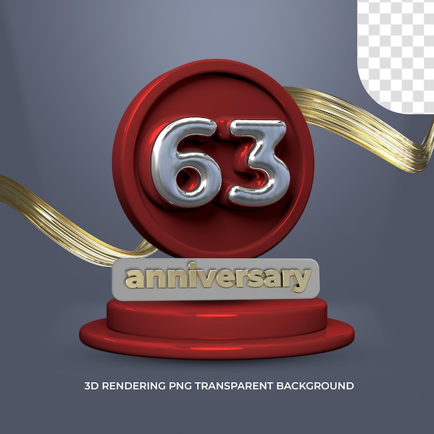 PSD plantilla de cartel de celebración 63 aniversario fondo transparente de renderizado 3d