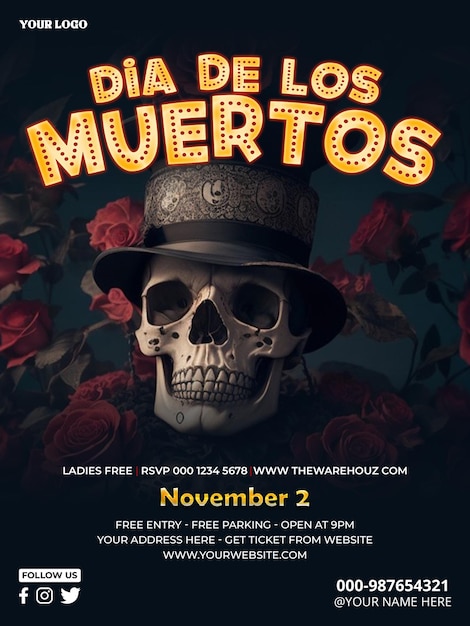 Plantilla de cartel de celebración del día de muertos psd