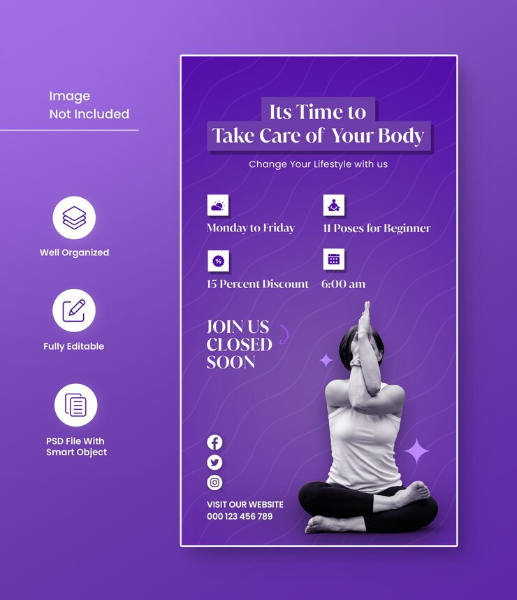 PSD plantilla de cartel de la clase de meditación de yoga