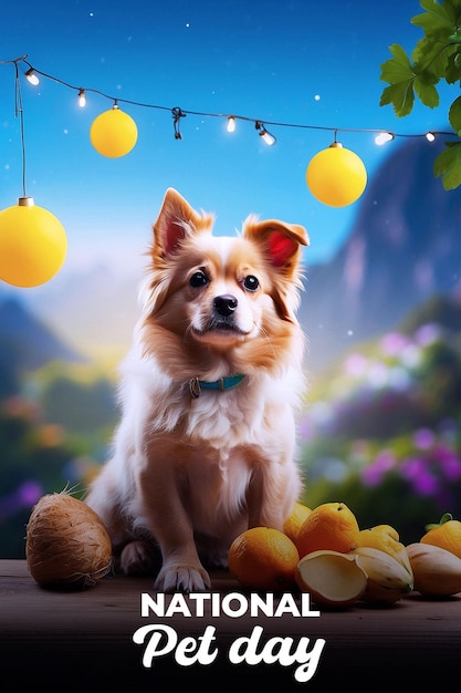 plantilla de cartel del día nacional de las mascotas con un perro