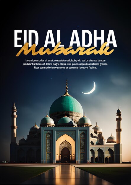 PSD plantilla de cartel de eid al adha mubarak con mezquita