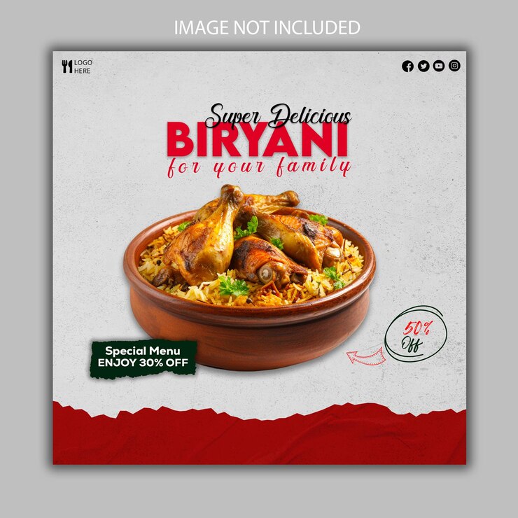 plantilla de cartel del menú de Biryani