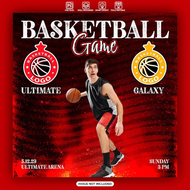 PSD plantilla de cartel o banner de un juego de baloncesto