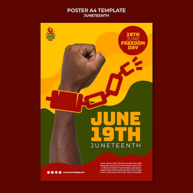 PSD plantilla de cartel vertical de junio con mano y cadena rota