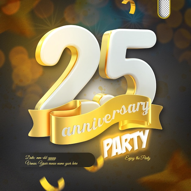 plantilla de celebración del 25 aniversario de renderización 3D y objeto 3D para composición