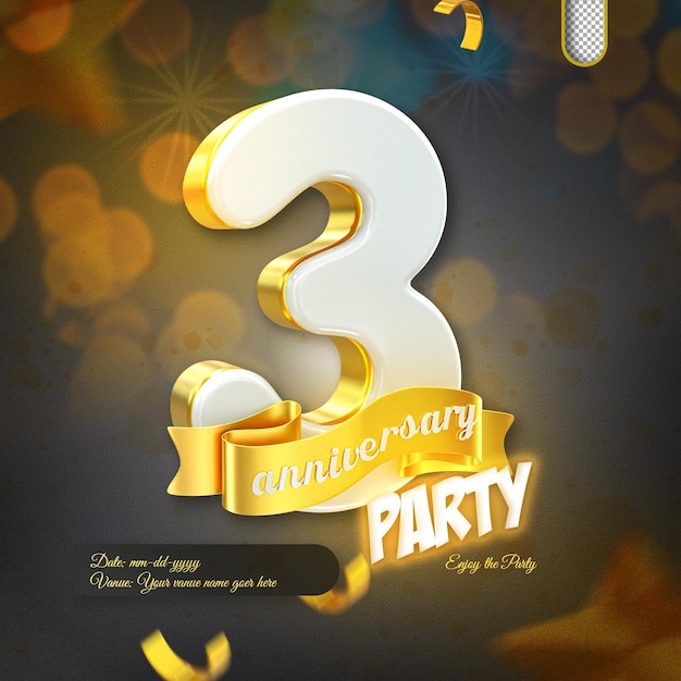 plantilla de celebración de 3o aniversario y objeto 3D para composición