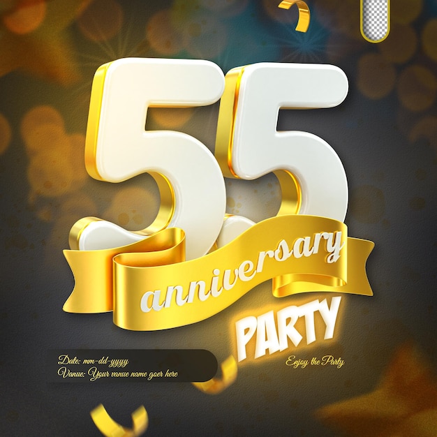 plantilla de celebración del 55 aniversario de renderización 3D y objeto 3D para composición