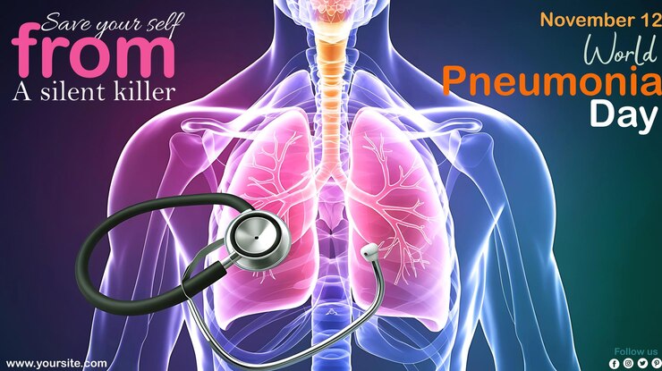 PSD plantilla para la celebración del día mundial de la pneumonía con el símbolo del estetoscopio