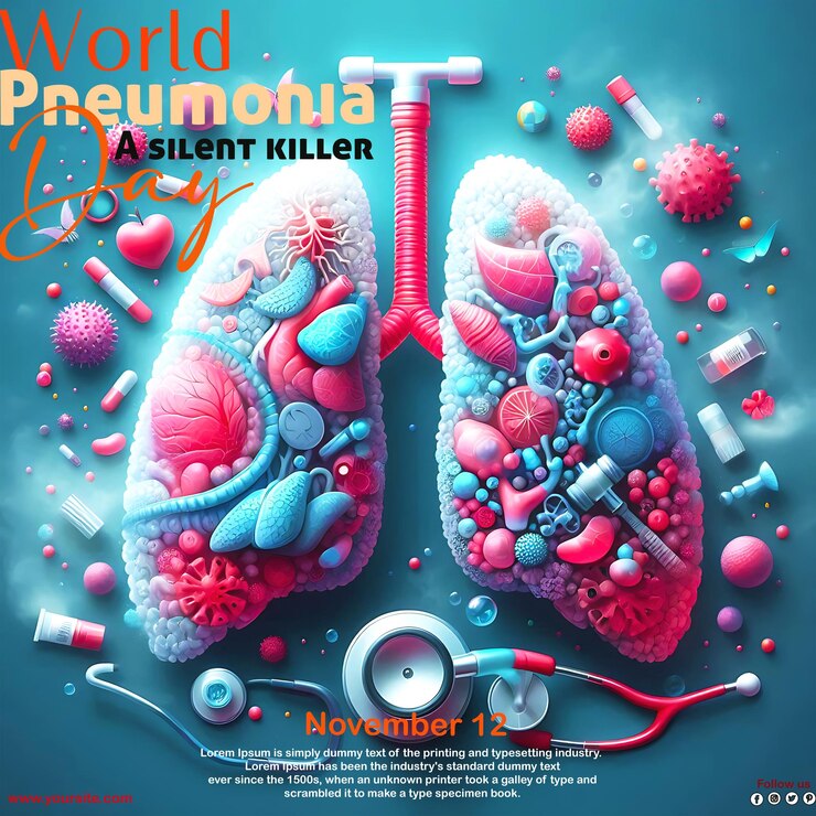 PSD plantilla para la celebración del día mundial de la pneumonía con el símbolo del estetoscopio