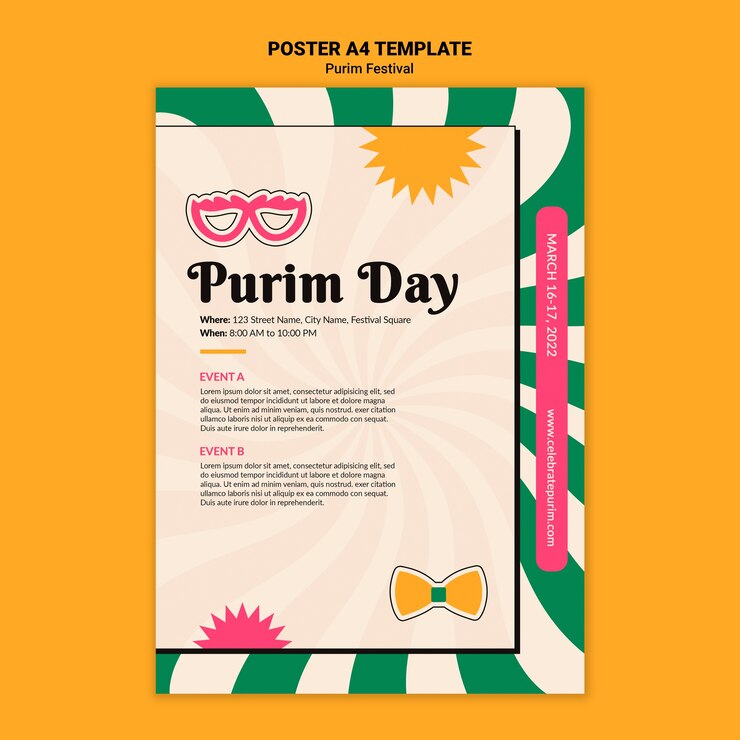 PSD plantilla de celebración de purim de diseño plano