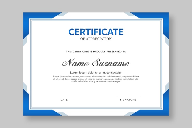 PSD plantilla de certificado azul elegante