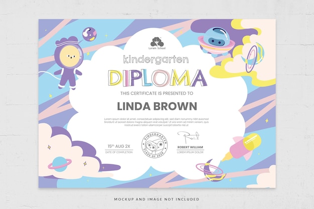 PSD plantilla de certificado de diploma de jardín de infancia de little graduate en psd v2