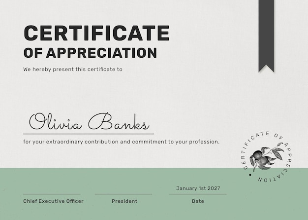 plantilla de certificado editable psd en diseño botánico mínimo