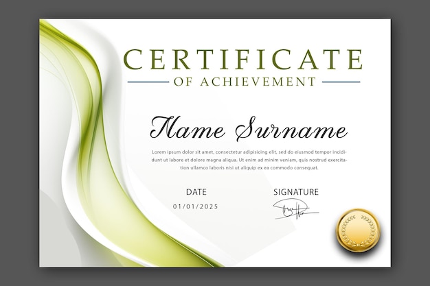 plantilla de certificado elegante de color verde degradado