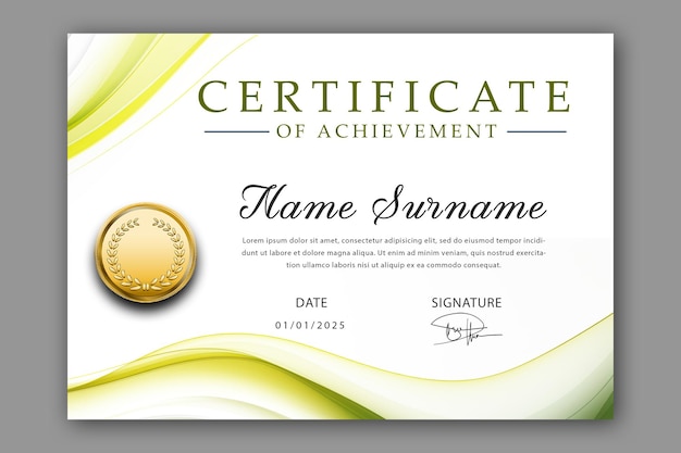 plantilla de certificado elegante de color verde degradado