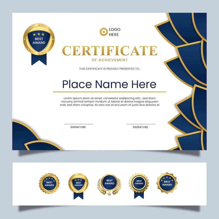 PSD plantilla de certificado moderno diseño de certificado simple azul blanco archivo psd de lujo dorado editable