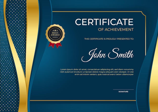 Plantilla de certificado moderno de reconocimiento, traje para certificado médico, educación, seminario web