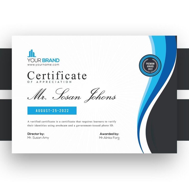 PSD plantilla de certificado profesional azul empresarial