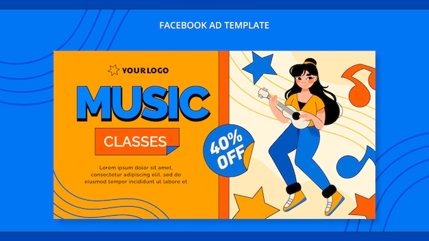 PSD plantilla de clases de música de diseño plano