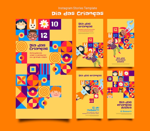 PSD plantilla colorida del día del niño de diseño plano