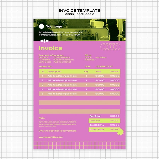 PSD plantilla de comida asiática de diseño plano