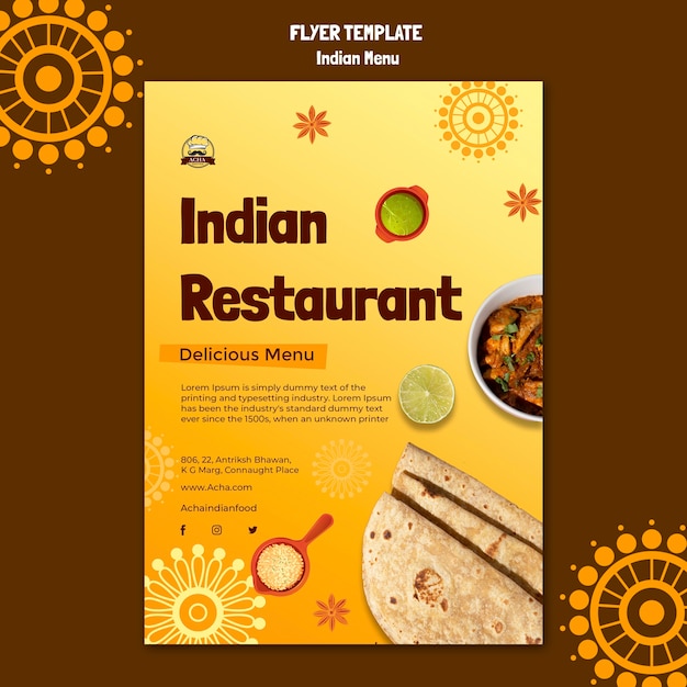 PSD plantilla de comida india de diseño plano